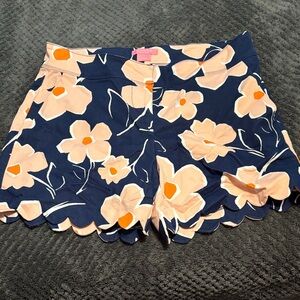 Isaac Mizrahi High Waist Floral Shorts in Navy and Peach
